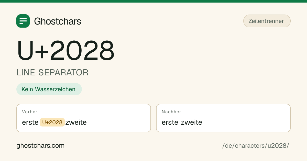 LINE SEPARATOR (U+2028) vor und nach dem Reinigen, das versteckte Zeichen als beschriftete Marke
