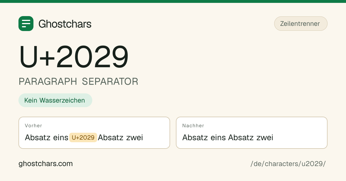 PARAGRAPH SEPARATOR (U+2029) vor und nach dem Reinigen, das versteckte Zeichen als beschriftete Marke