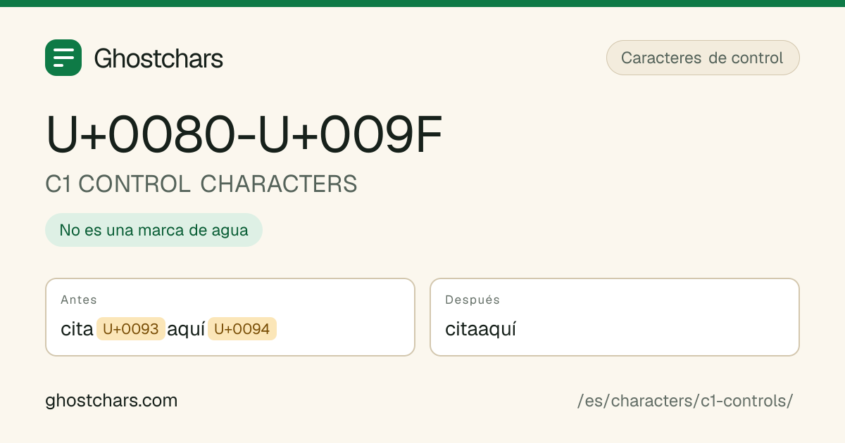 C1 CONTROL CHARACTERS (U+0080-U+009F) antes y después de la limpieza, con el carácter oculto mostrado como una etiqueta con nombre