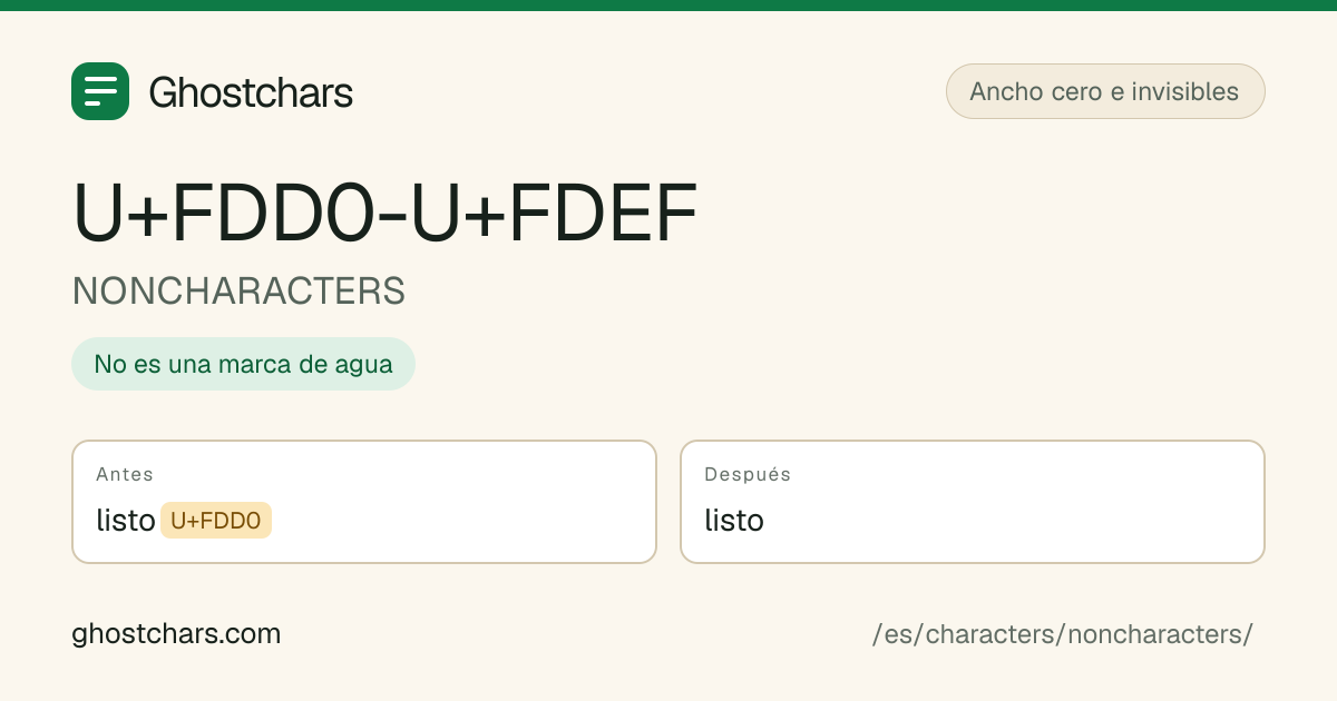 NONCHARACTERS (U+FDD0-U+FDEF) antes y después de la limpieza, con el carácter oculto mostrado como una etiqueta con nombre