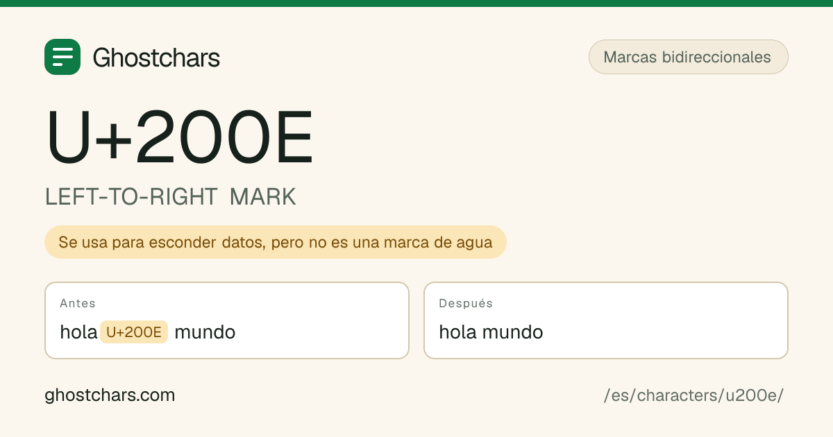 LEFT-TO-RIGHT MARK (U+200E) antes y después de la limpieza, con el carácter oculto mostrado como una etiqueta con nombre