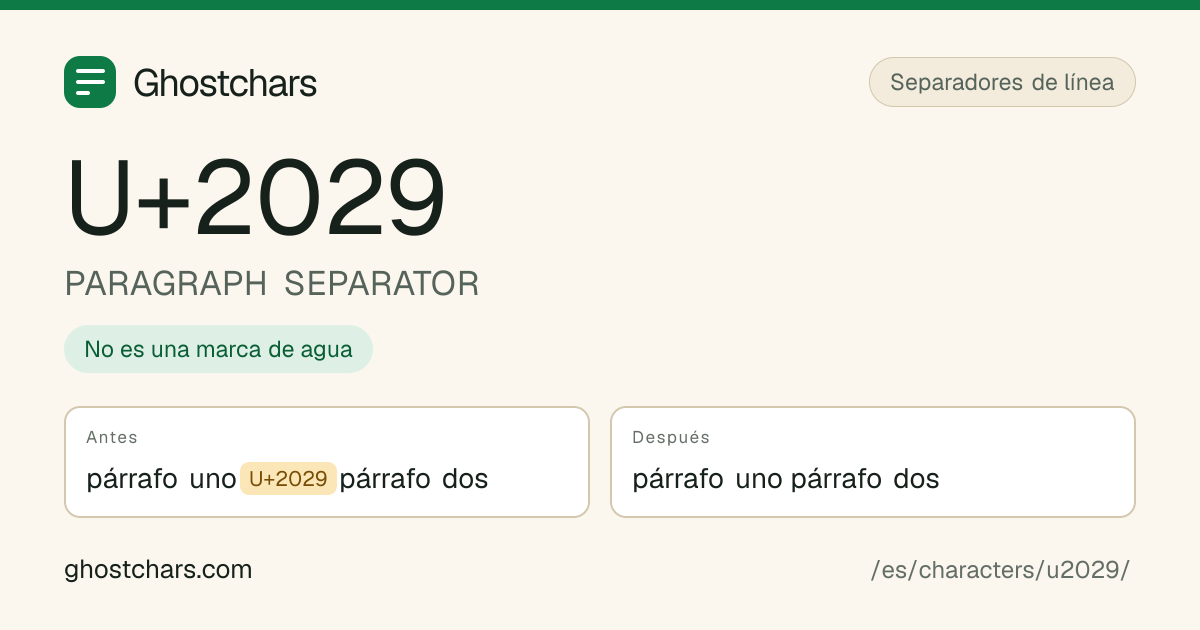PARAGRAPH SEPARATOR (U+2029) antes y después de la limpieza, con el carácter oculto mostrado como una etiqueta con nombre