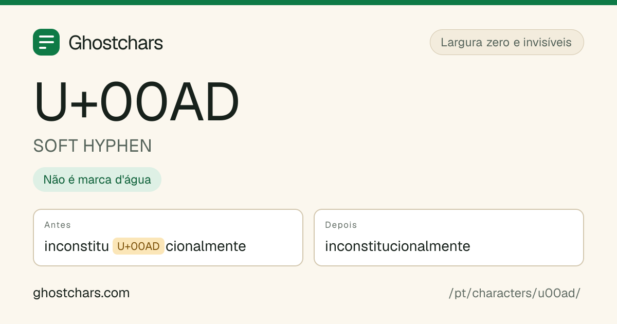 SOFT HYPHEN (U+00AD) antes e depois da limpeza, com o caractere oculto mostrado como uma etiqueta